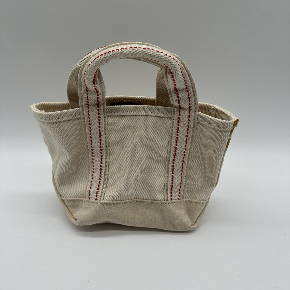 Vtg Micro Mini LL Bean Boat Tote Bag White Red Stitch Double Handle 5"x5"x4.5"